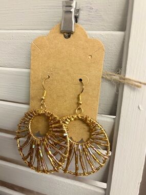 Funky Boho Gold Beaded Hoop Earrings - Women Jewelry